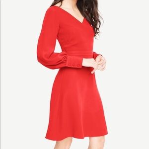Ann Taylor Long Sleeve V-neck Flare Dress